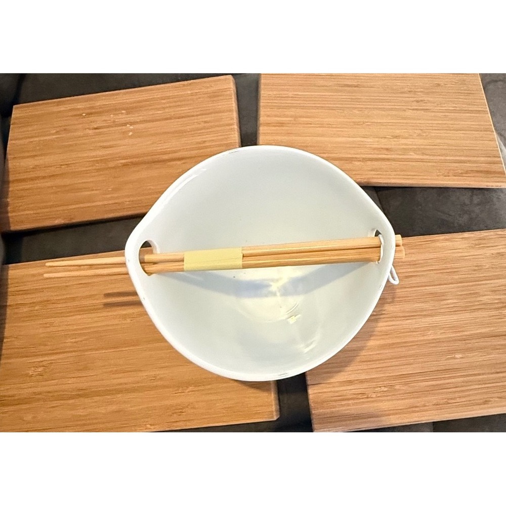 Crate & Barrel Kai Noodle Bowl White Porcelain IKEA Bamboo Boards Chopsticks Set - Picture 5 of 5